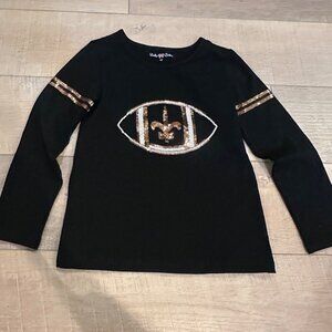 LULU BEBE GIRLS 8Y BLACK LONG SLEEVE SEQUIN NEW ORLEANS SAINTS SHIRT